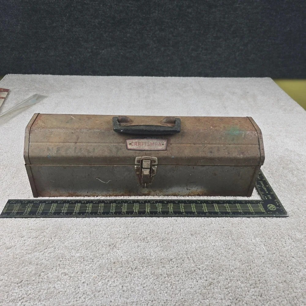 Craftsman Tool Box Gray Vintage Metal Hip Roof With Removable Tray Rust Patina